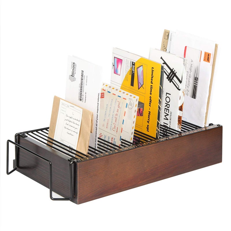 J JACKCUBE DESIGN JACKCUBE Design Wood Monthly Office Desktop Bill & Mail & File Organizer Storage with Steel Divider Holder 31section, Entryway or Printer table Living room Kitchen (MK487A) - Image 1